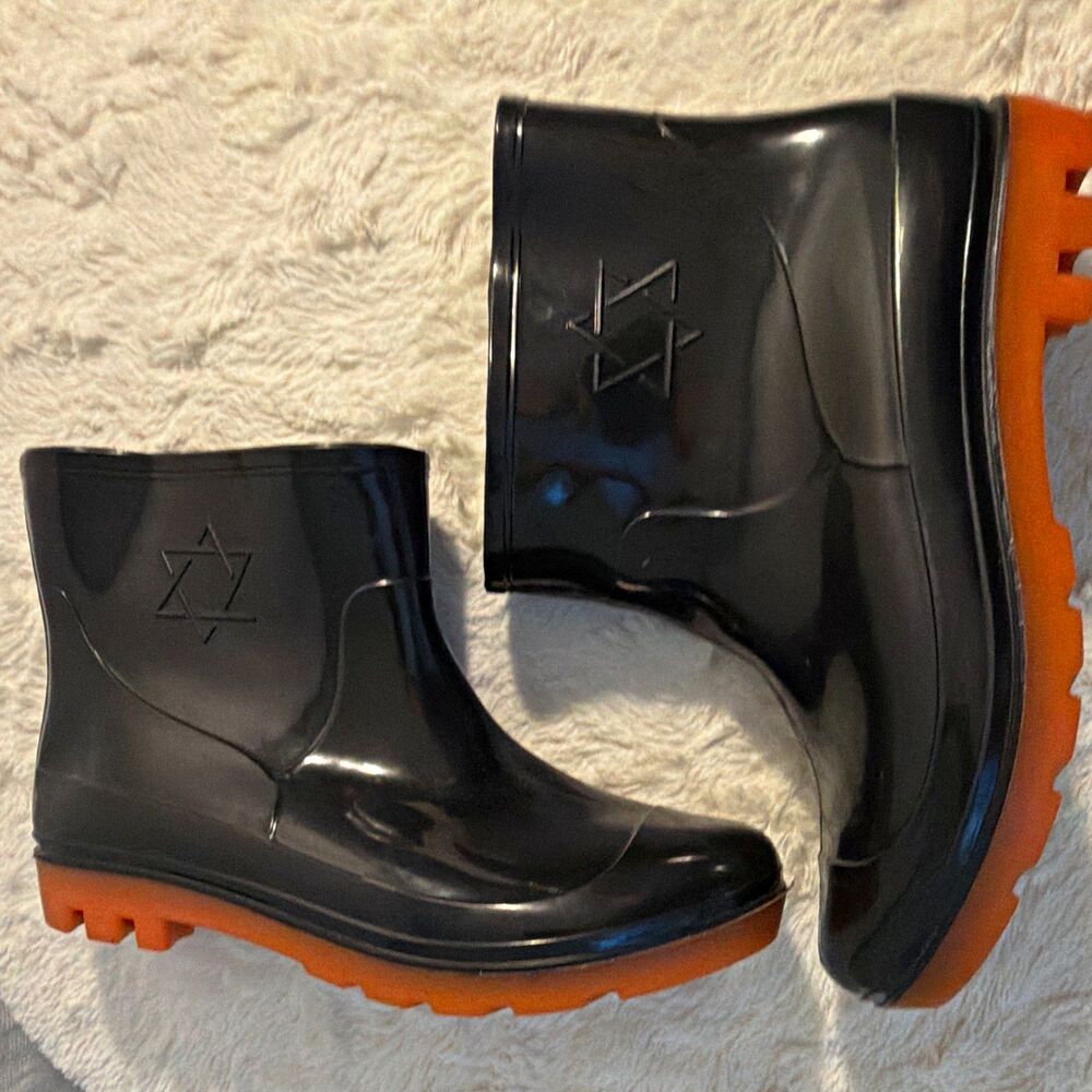 Merry People Bobbi Rain Boots Black Tan EU 45 Waterproof Ankle Gumboots